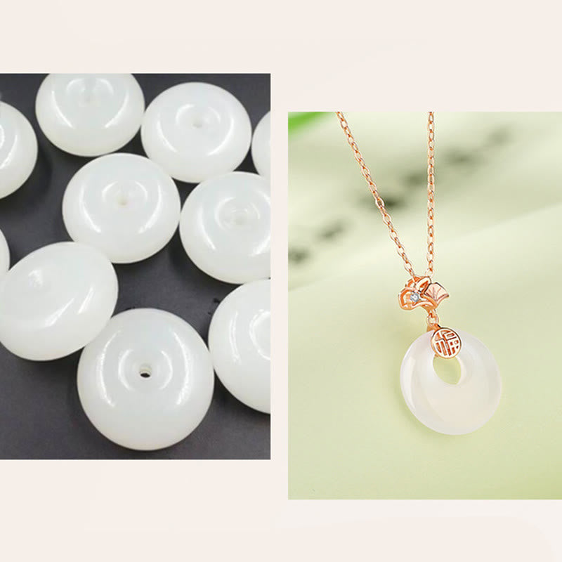Buddha Stones 925 Sterling Silver Ginkgo Leaf Butterfly Rose Chalcedony Hetian Jade Peace Buckle Fu Character Harmony Necklace Pendant - image 4