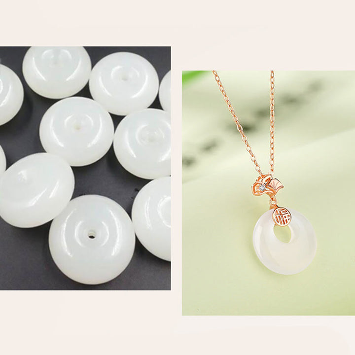 Buddha Stones 925 Sterling Silver Ginkgo Leaf Butterfly Rose Chalcedony Hetian Jade Peace Buckle Fu Character Harmony Necklace Pendant - image 4