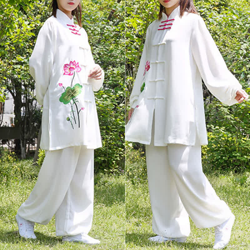 Buddha Stones Lotus Flower Leaf Pattern Tai Chi Meditation Prayer Spiritual Zen Practice Clothing Women's Set - image 11