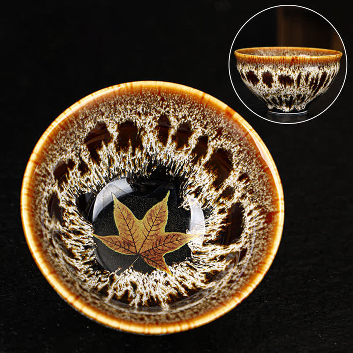 Buddha Stones Maple Leaf Colorful Ceramic Teacup Home Tea Cups - 8cm*4.5cm*90ml - White - image 14