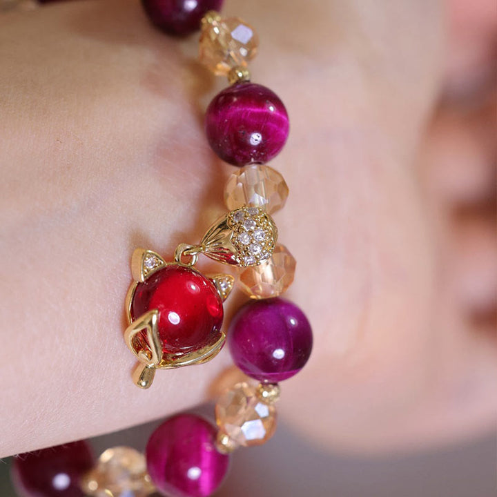 Buddha Stones Red Tiger Eye PiXiu Fox Protection Self Confidence Bracelet - image 2