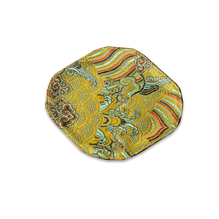 Buddha Stones Sea Wave Bamboo Plum Blossom Brocade Embroidery Cup Mat Pad Tea Cup Coaster Kung Fu Tea Mat - Coaster 13*11.5cm - Yellow - image 25