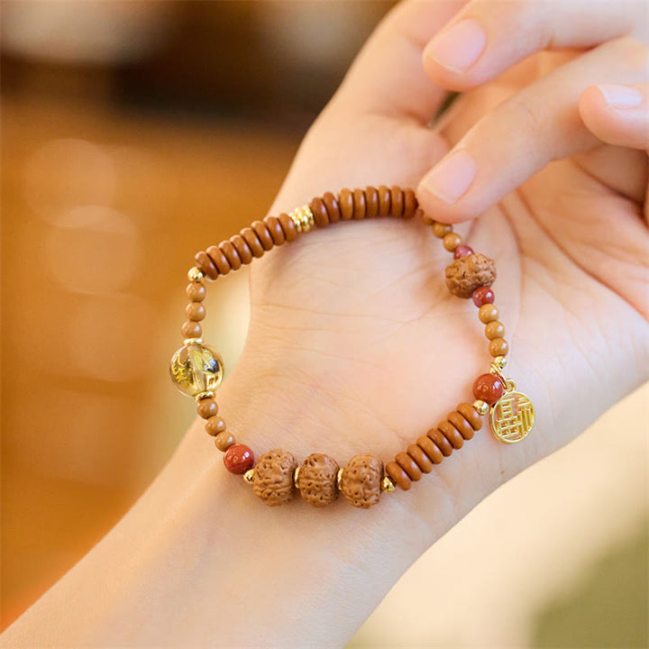 Buddha Stones Tibetan Bodhi Seed Black Onyx Smoky Quartz Om Mani Padme Hum Fu Character Wealth Bracelet - Bodhi Seed Olive Pit Smoky Quartz(Wrist Circumference 14-16cm) - image 5