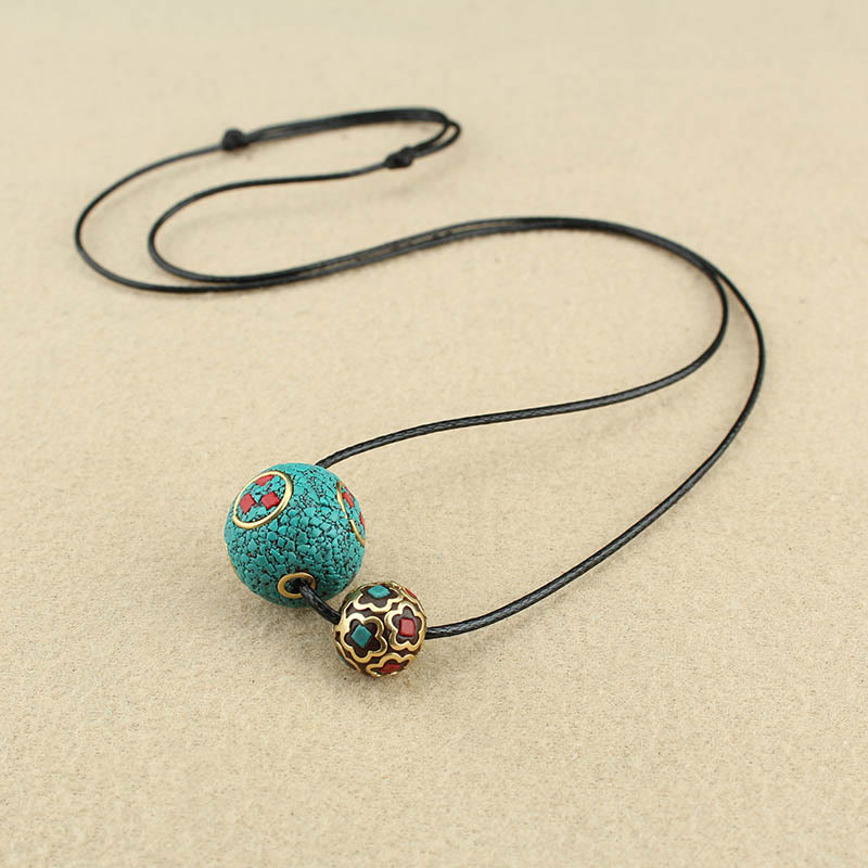 Buddha Stones Tibetan Turquoise Double Bead Protection Strength Necklace Pendant - image 4