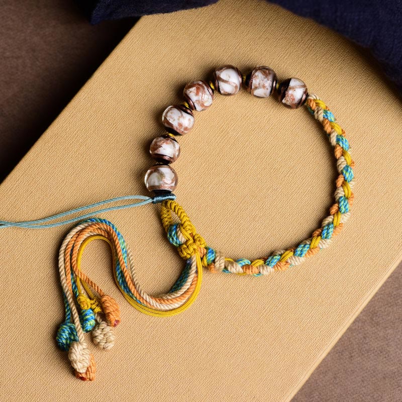 Buddha Stones Handmade Multicolored Rope Liuli Glass Bead Fortune Braided Bracelet - 14-22cm - image 0