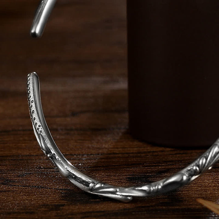 Buddha Stones 925 Sterling Silver Handmade Vines Engraved Protection Bracelet Bangle - image 7