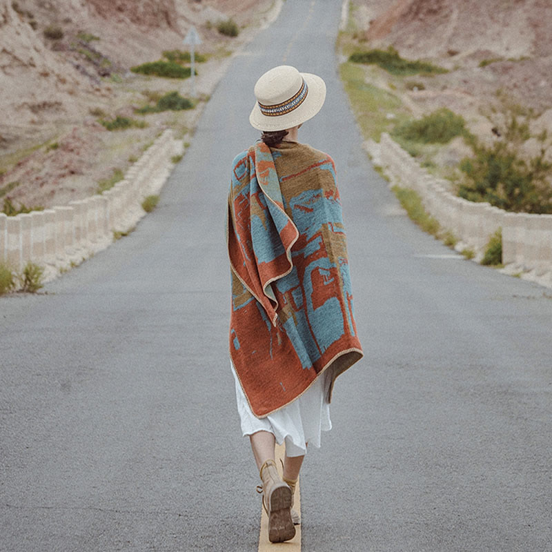 Tibetan Orange Shawl Warm Cloak Scarf - image 2