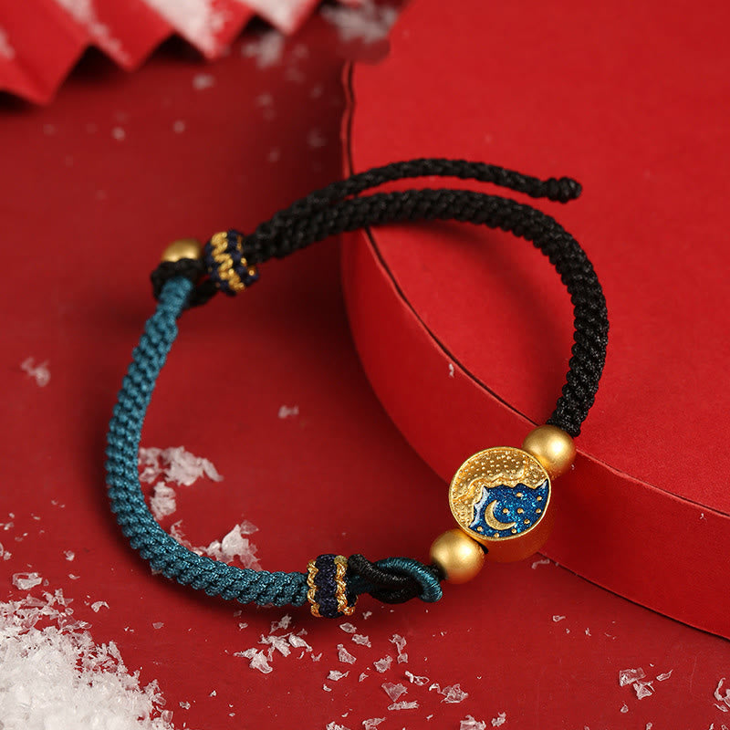 Buddha Stones Handmade Mountain and Sea Engraved Luck Two-Color String Couple Bracelet - Moon Star&Sea(Men)(Bracelet Size 15-20cm) - image 10