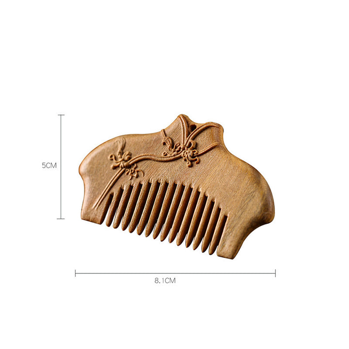 Buddha Stones Green Sandalwood Flower Pattern Engraved Soothing Comb - image 9