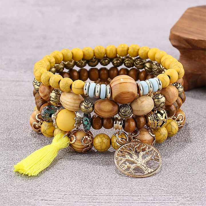 Buddha Stones Wenge Wood Layered Tree Tassel Healing Bracelet - image 8