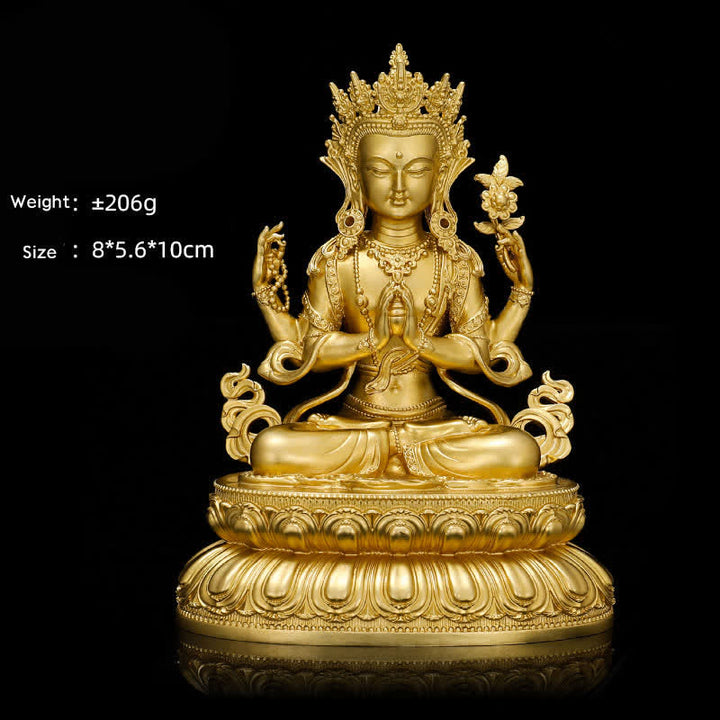 Shakyamuni Amitabha Medicine Buddha Figurine Serenity Copper Statue Home Decoration - 10 cm Four-armed Avalokitesvara - image 12