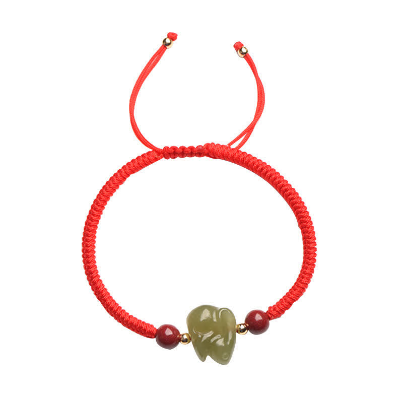 Year of the Rabbit Hetian Jade Bunny Cinnabar Beaded Abundance String Bracelet - image 8