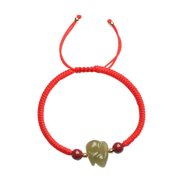 Year of the Rabbit Hetian Jade Bunny Cinnabar Beaded Abundance String Bracelet - image 8