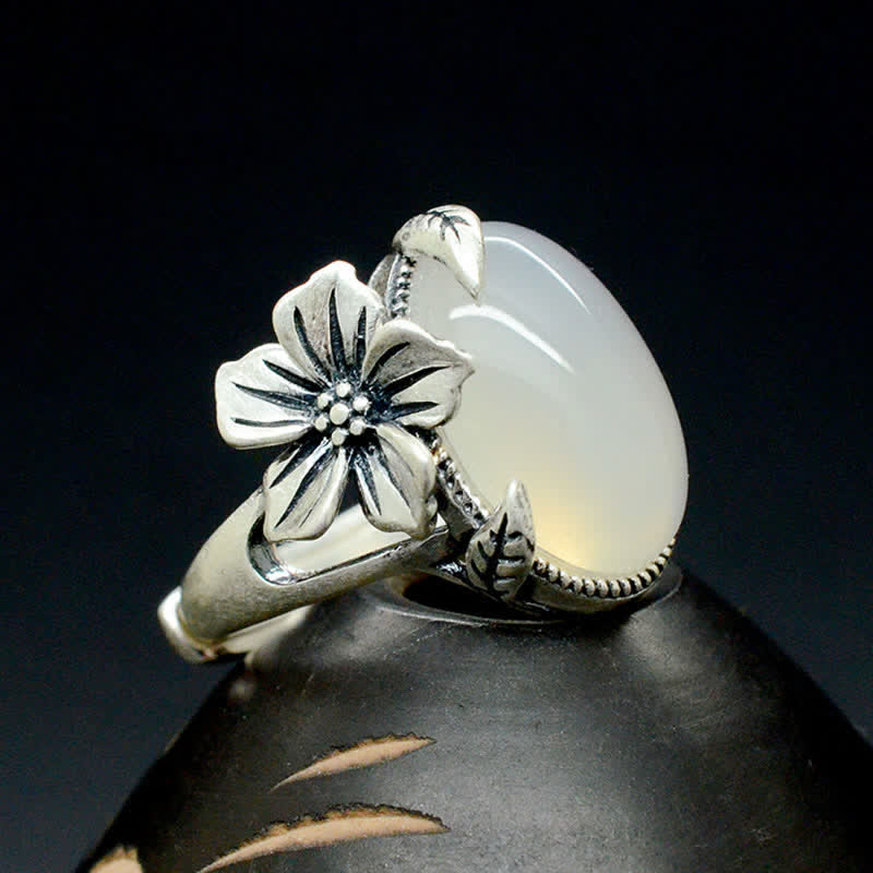 Buddha Stones 990 Sterling Silver Natural Chalcedony Plum Positive Harmony Ring - image 1