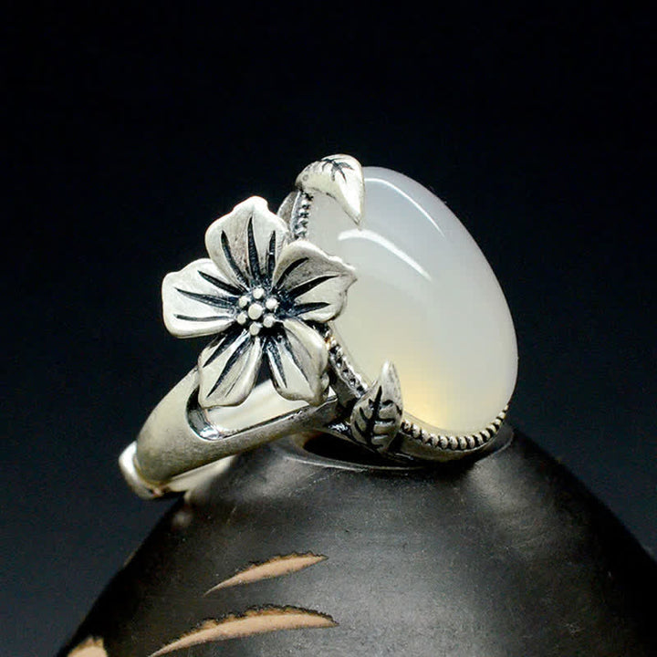 Buddha Stones 990 Sterling Silver Natural Chalcedony Plum Positive Harmony Ring - image 1