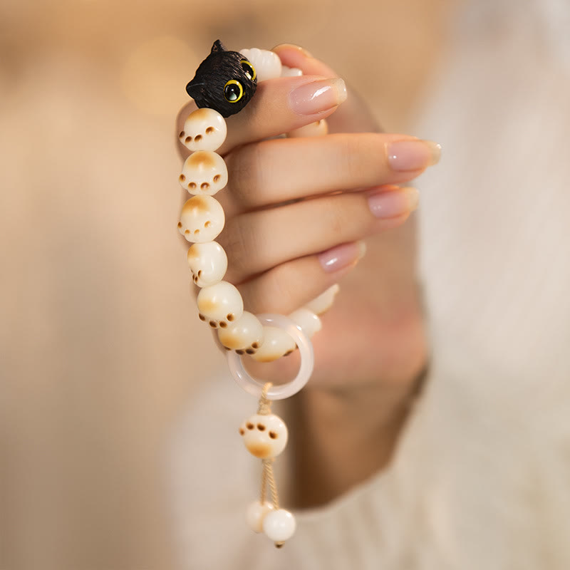 Buddha Stones Natural Bodhi Seed Red Sandalwood Lovely Paw Lucky Cat Peace Bracelet - Bodhi Seed&Running Ring Tassel (Wrist Circumference 14-16cm) - image 7