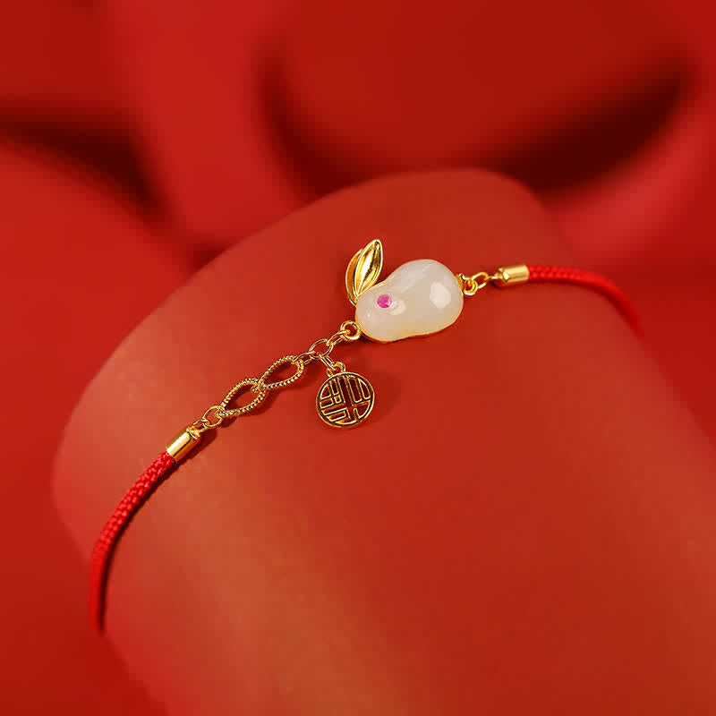 Buddha Stones 925 Sterling Silver Year of the Rabbit Hetian White Jade Luck Blessing Red String Bracelet - image 3