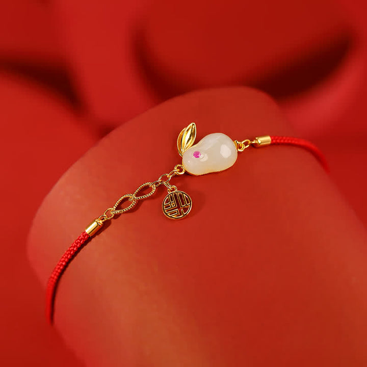 Buddha Stones 925 Sterling Silver Year of the Rabbit Hetian White Jade Luck Blessing Red String Bracelet - image 3