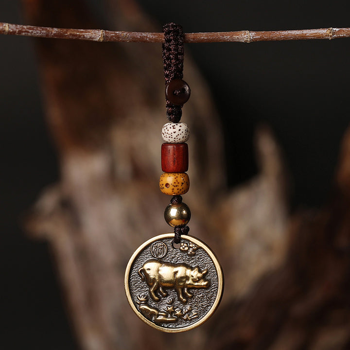 Chinese Zodiac Copper Luck Keychain Decoration - Pig - image 12