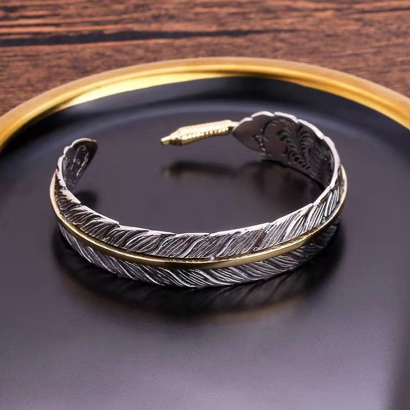 Buddha Stones Feather Pattern Carved Luck Wealth Cuff Bracelet Bangle - image 6