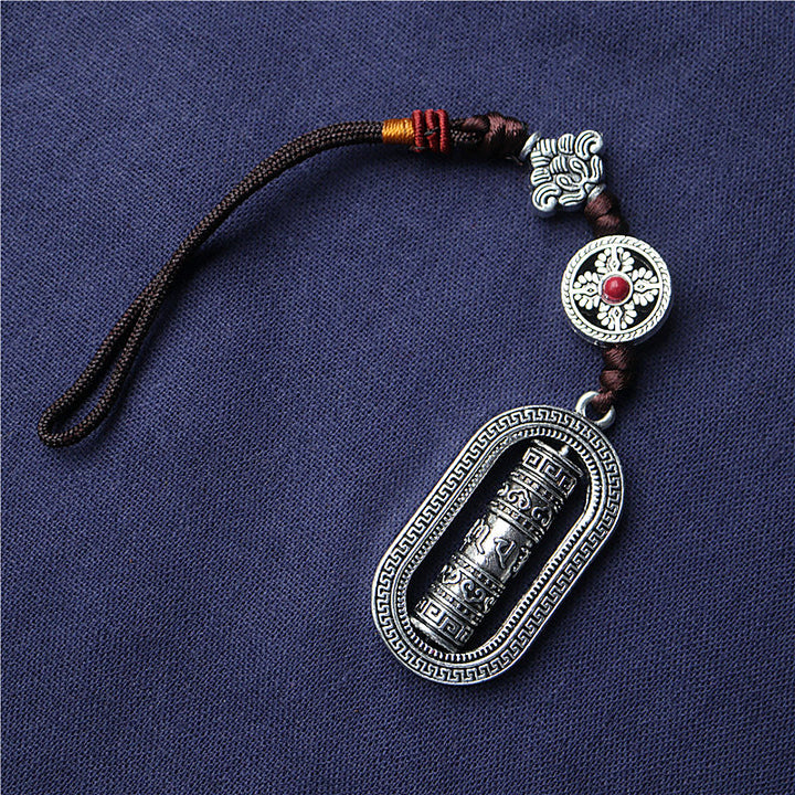 Buddha Stones Tibet Om Mani Padme Hum Prayer Wheel Peace Rotatable Car Hanging Decoration - Om Mani Padme Hum(Love♥Focus) - image 0