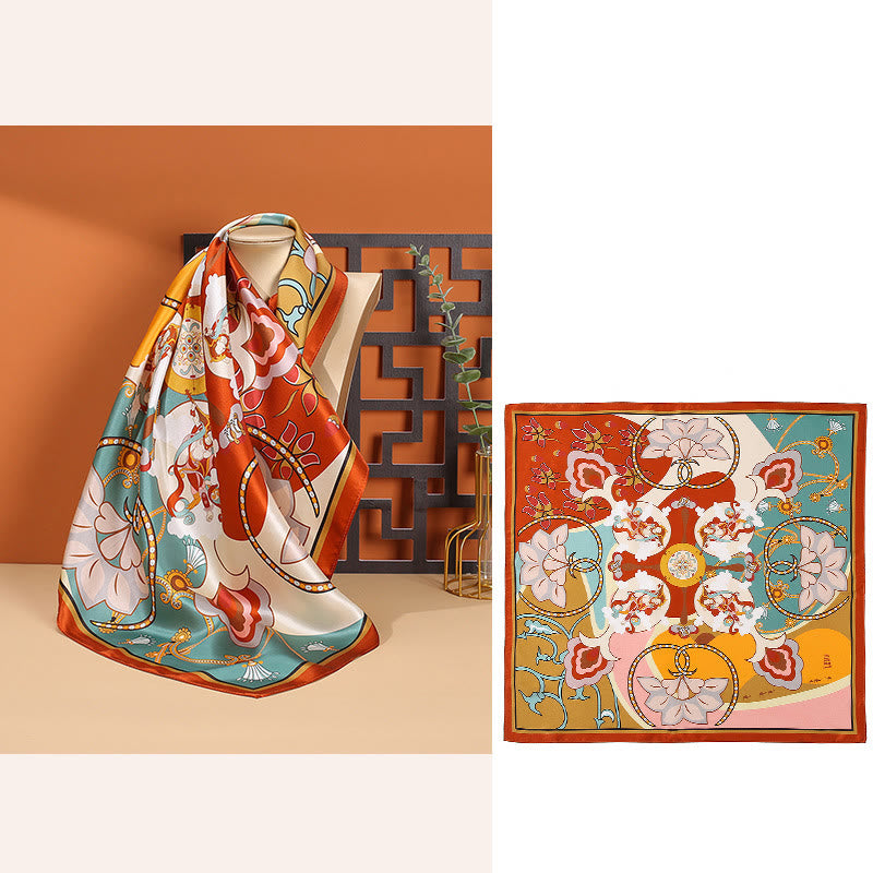 Buddha Stones Pastoral Scene Hot Air Balloon Spring Blossom 100% Mulberry Silk Neck Hair Scarf - Flower-Multicolored - image 21