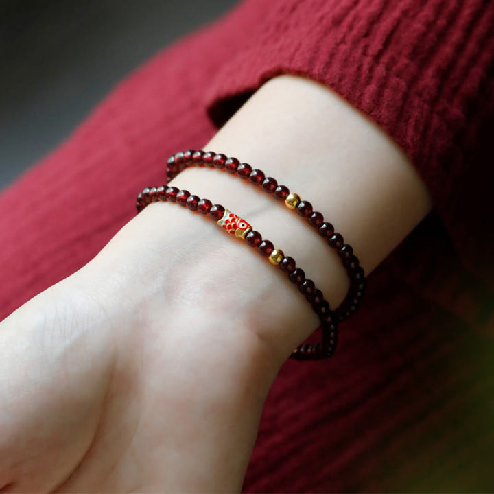 Buddha Stones 999 Gold Koi Fish Natural Garnet Protection Bracelet - image 9