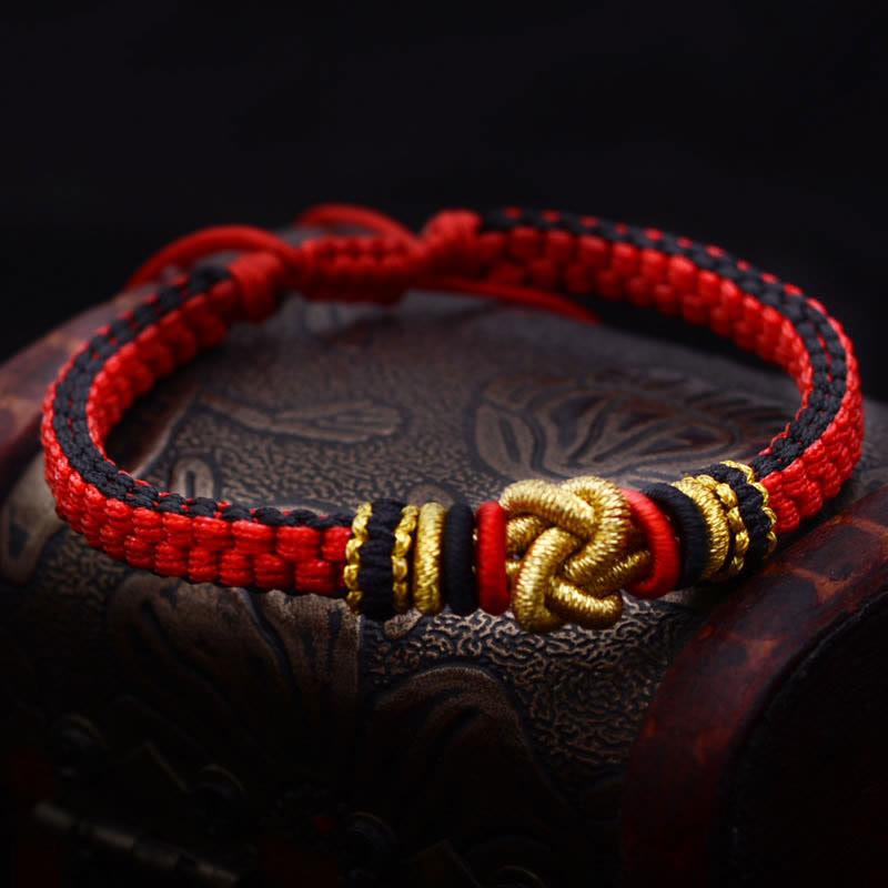 Buddha Stones Colorful Rope True Love Knot Luck Handmade Bracelet - Red Black(Bracelet Size 16cm-24cm) - image 0