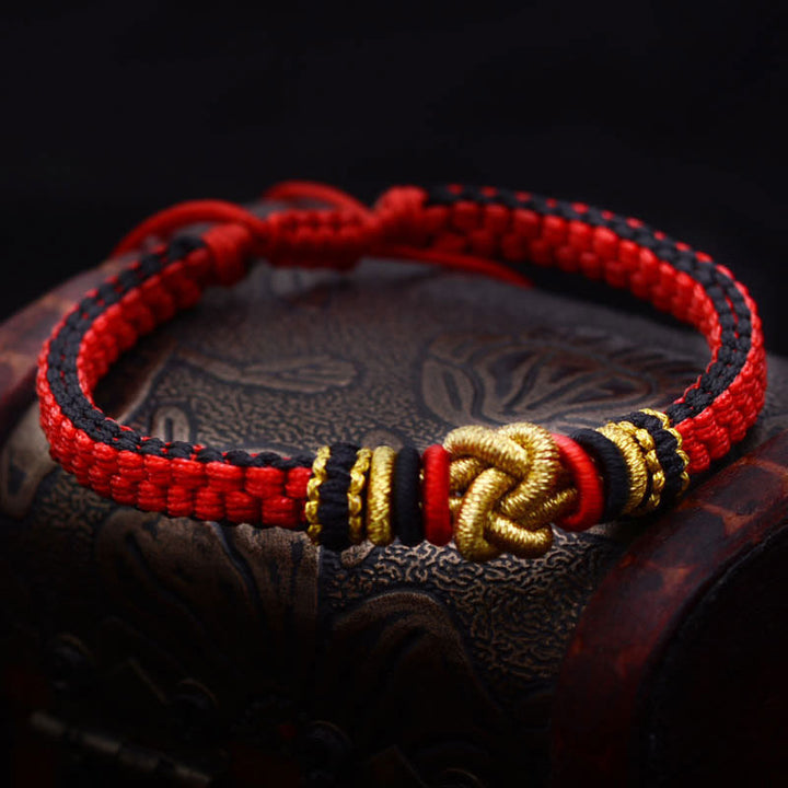Buddha Stones Colorful Rope True Love Knot Luck Handmade Bracelet - Red Black(Bracelet Size 16cm-24cm) - image 0