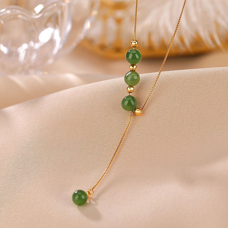 Buddha Stones 925 Sterling Silver Cyan Jade Beads Healing Necklace Pendant - Three Cyan Jade Beads - image 1