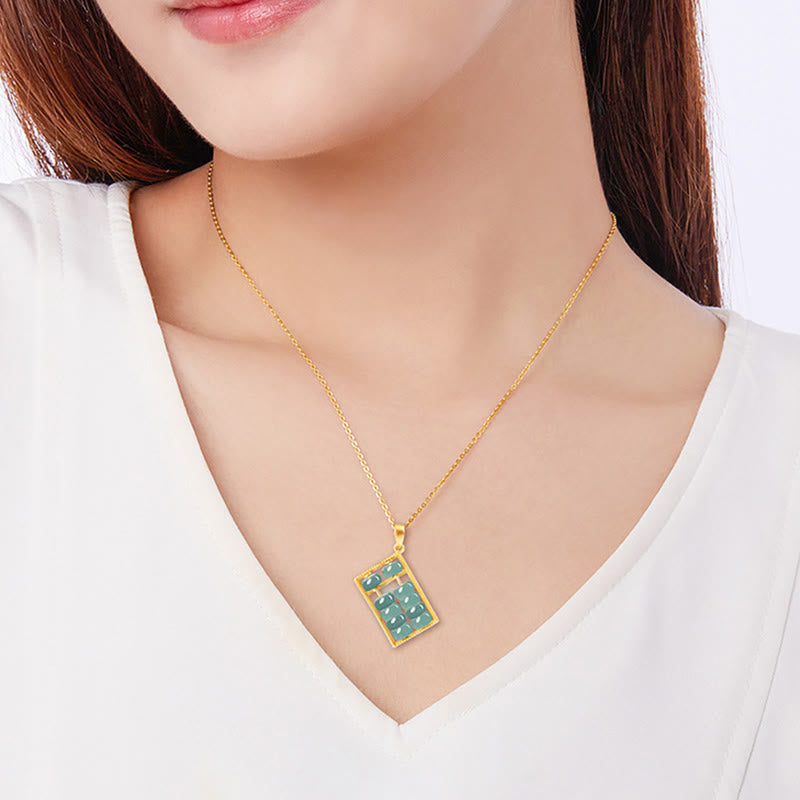Buddha Stones 925 Sterling Silver Natural Jade Abacus Pattern Abundance Necklace Pendant - image 5