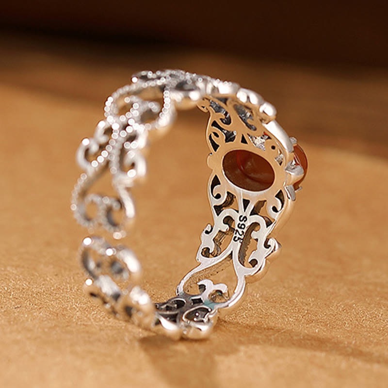 Buddha Stones 925 Sterling Silver Vintage Red Agate Self-acceptance Calm Ring - image 4