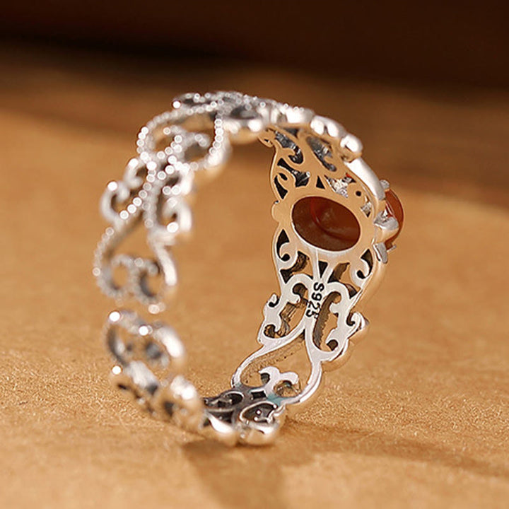 Buddha Stones 925 Sterling Silver Vintage Red Agate Self-acceptance Calm Ring - image 4