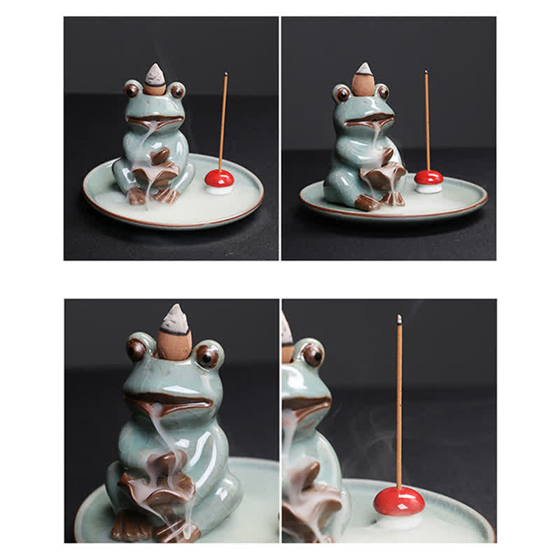 Meditation Frog Ceramic Lotus Healing Incense Burner - image 11