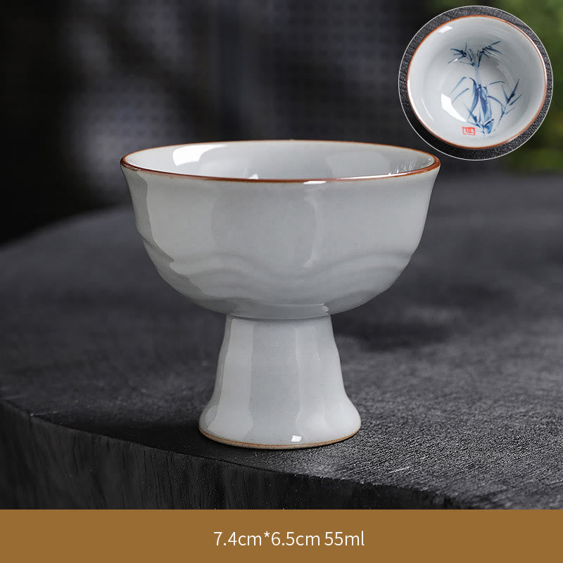 Buddha Stones Lotus Flower Leaf Bamboo Ceramic Teacup Kung Fu Tea Cups - Bamboo - 7.4cm*6.5cm*55ml - image 31