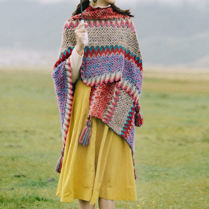 Buddha Stones Tibetan Shawl Knitting Warm Cloak Tibetan Tassel Scarf - image 5
