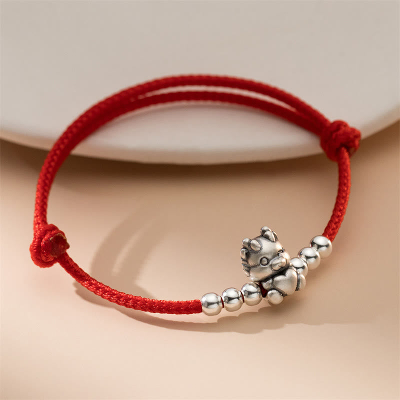 Buddha Stones Handmade 999 Sterling Silver Year of the Dragon Luck Red Bracelet - image 1