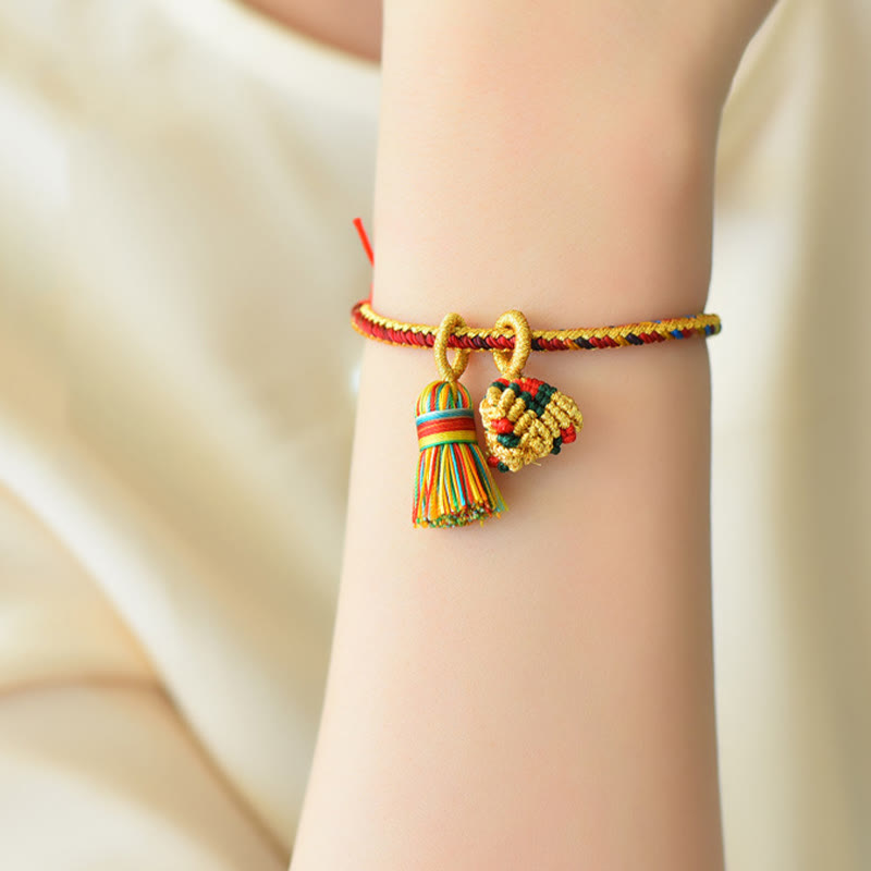 Buddha Stones Colorful Rope Luck Handmade Zongzi Golden Ball Charm Bracelet - image 2