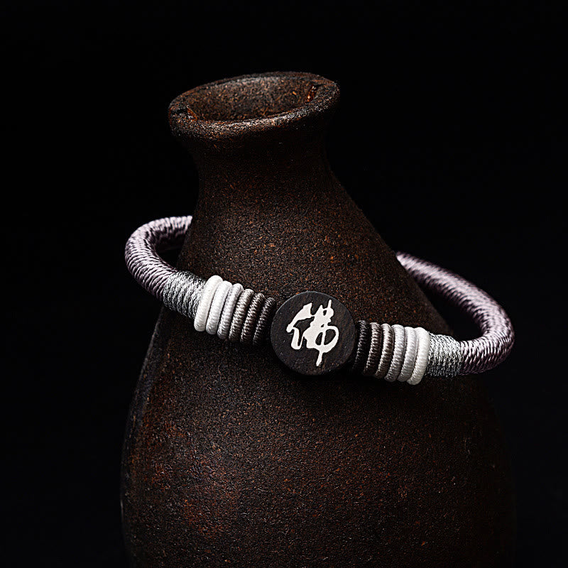 Buddha Stones Buddha Character Ebony Handcrafted Rope Bracelet - Black Gray - 18cm - image 0