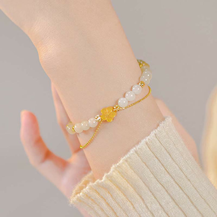 Buddha Stones 925 Sterling Silver Natural Hetian Jade Peach Blossom Luck Chain Bracelet - image 2
