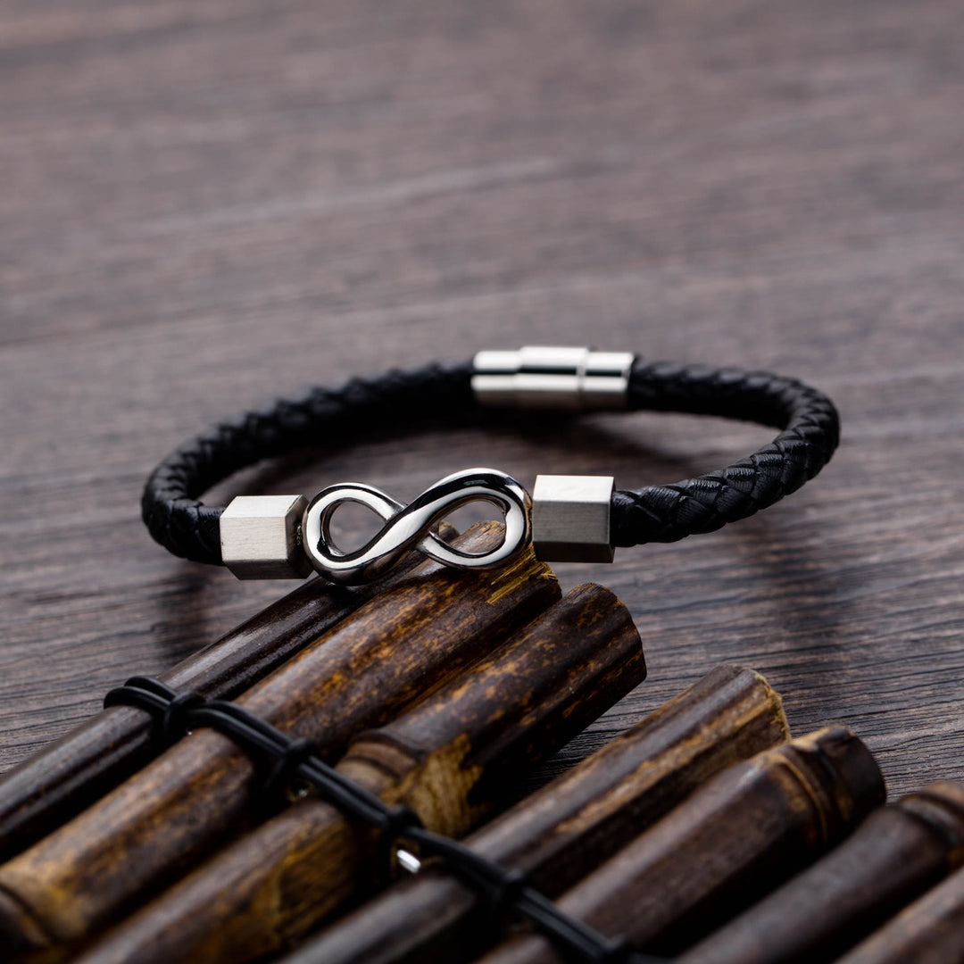 Buddha Stones Endless Knot Titanium Steel Infinity Leather Weave Balance Bracelet - image 11