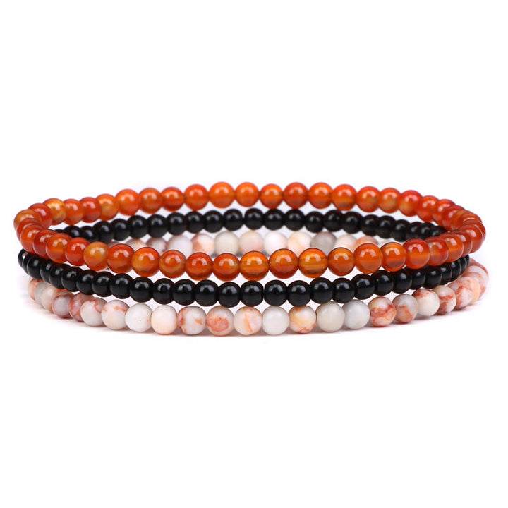 Buddha Stones 3Pcs Natural Crystal Stone Inner Peace Spiritual Bracelet - Red Agate&Black Glass Beads&Sun Stone(Wrist Circumference 15-19cm) - image 24