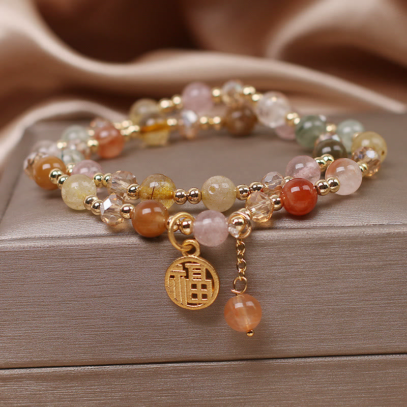 Buddha Stones Multicolored Rutilated Quartz Fu Character Auspiciousness Bracelet - Rutilated Quartz(Auspiciousness♥Courage) - image 0