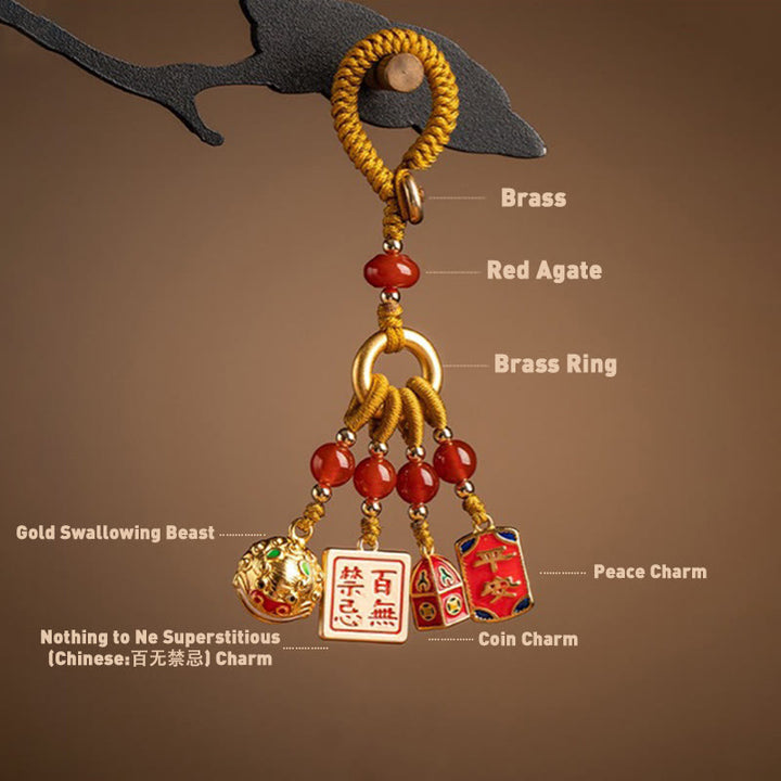 Buddha Stones Nothing to Be Superstitious Dancing Lion Copper Wealth Key Chain - image 3