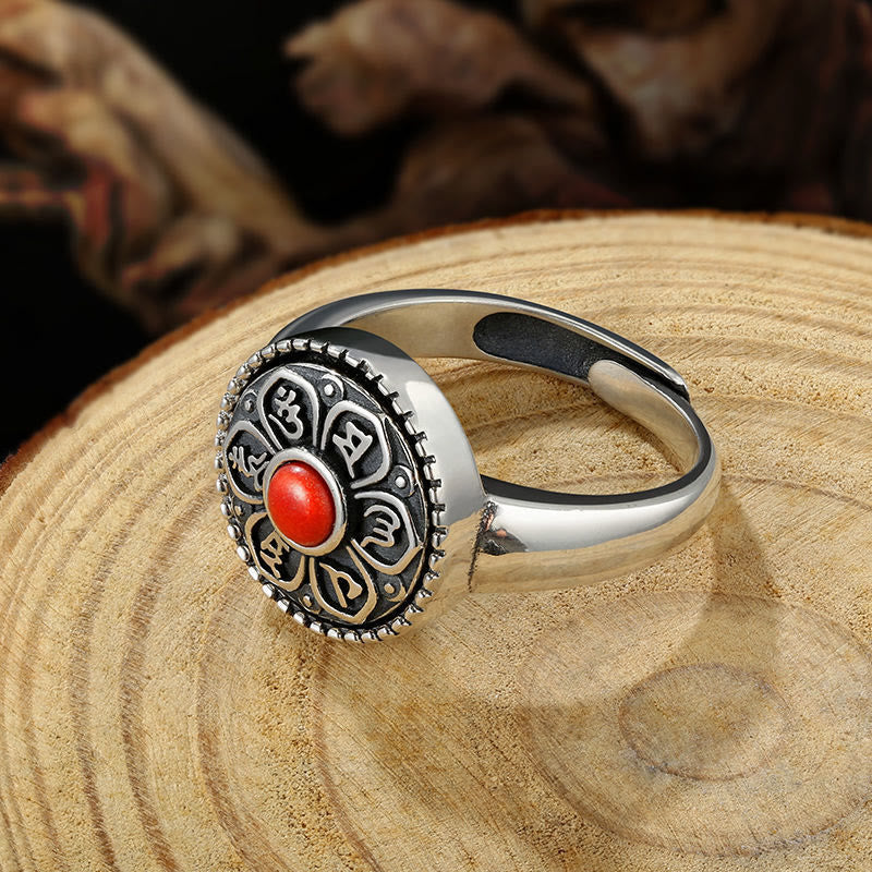 Buddha Stones Tibetan Om Mani Padme Hum Peace Rotatable Ring - image 3