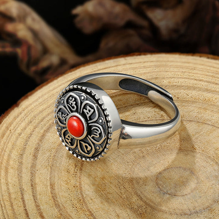 Buddha Stones Tibetan Om Mani Padme Hum Peace Rotatable Ring - image 3