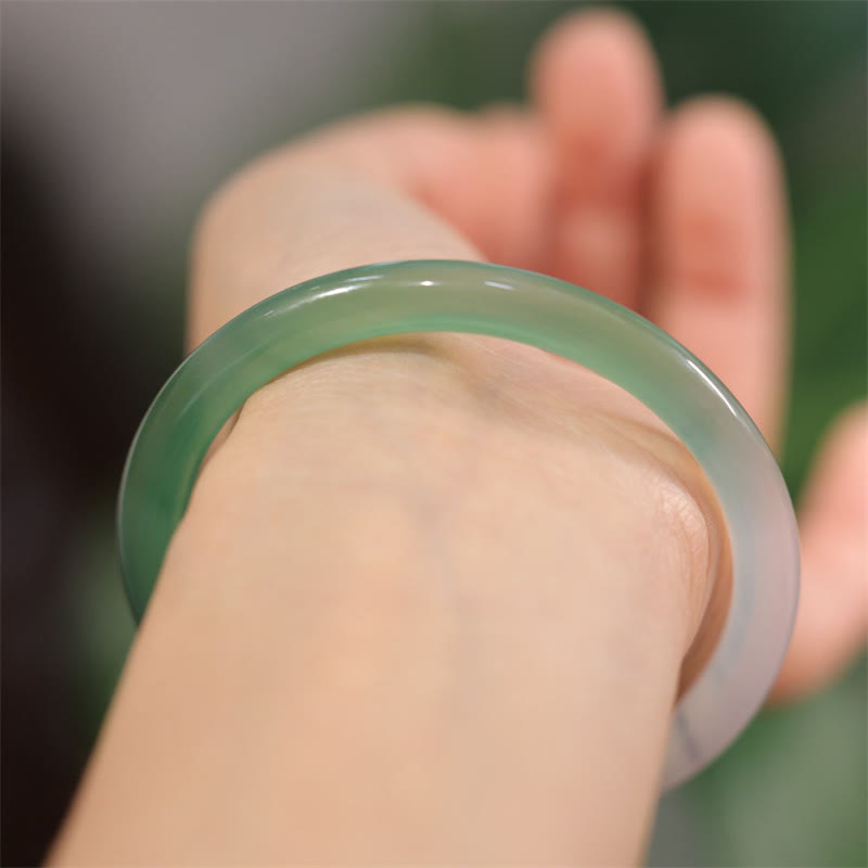 Buddha Stones Natural White And Green Chalcedony Agate Positive Cuff Bracelet Bangle - image 4