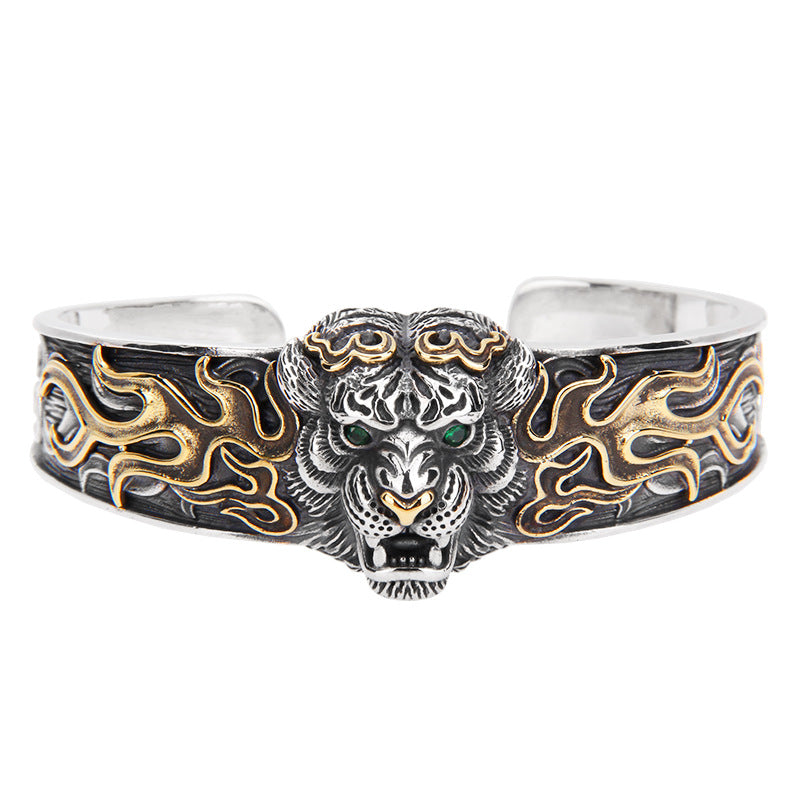 Buddha Stones 925 Sterling Silver Chinese Zodiac Tiger Keep Away Evil Spirits Bracelet Bangle - image 5