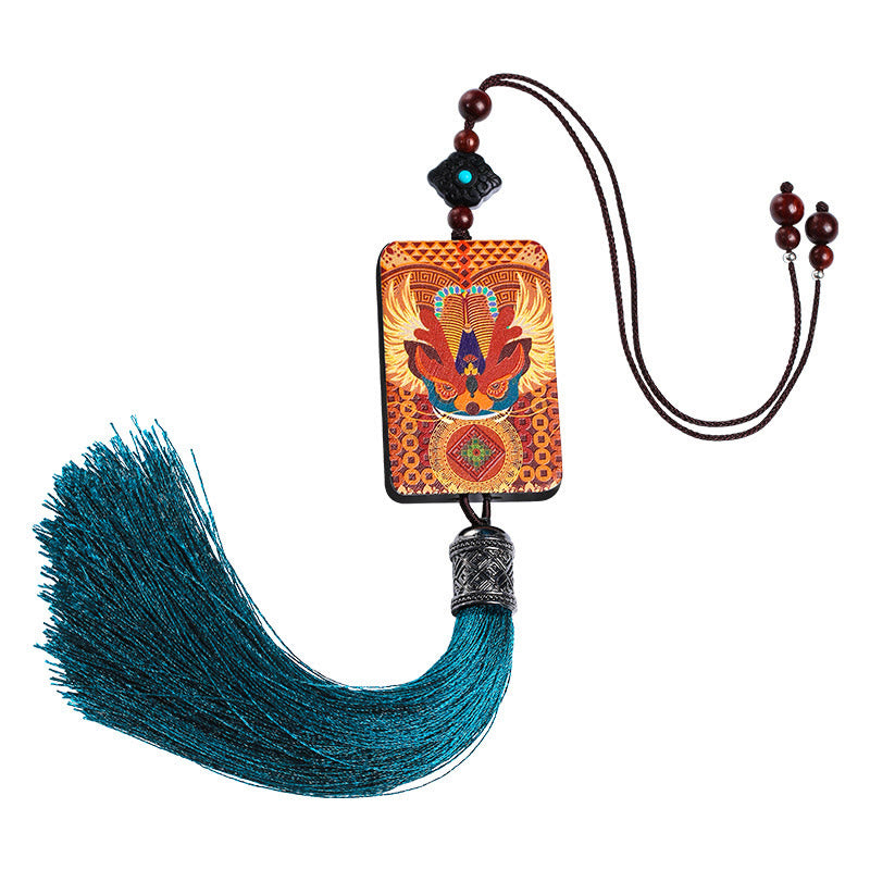 Buddha Stones PiXiu Ebony Wood Luck Wealth Tassel Car Hanging Decoration - image 8