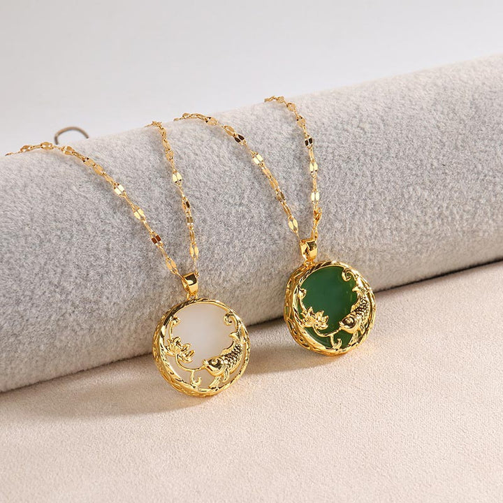 Buddha Stones Natural Jade Koi Fish Lotus Luck Necklace Pendant - image 8